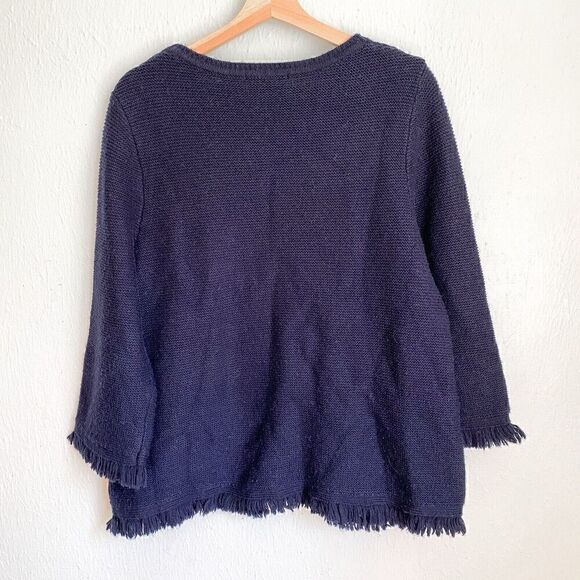 Boden Navy Blue Fringe-Trim Sweater Womens US 14 Wool Alpaca Knit Blend K0318 - Picture 8 of 8